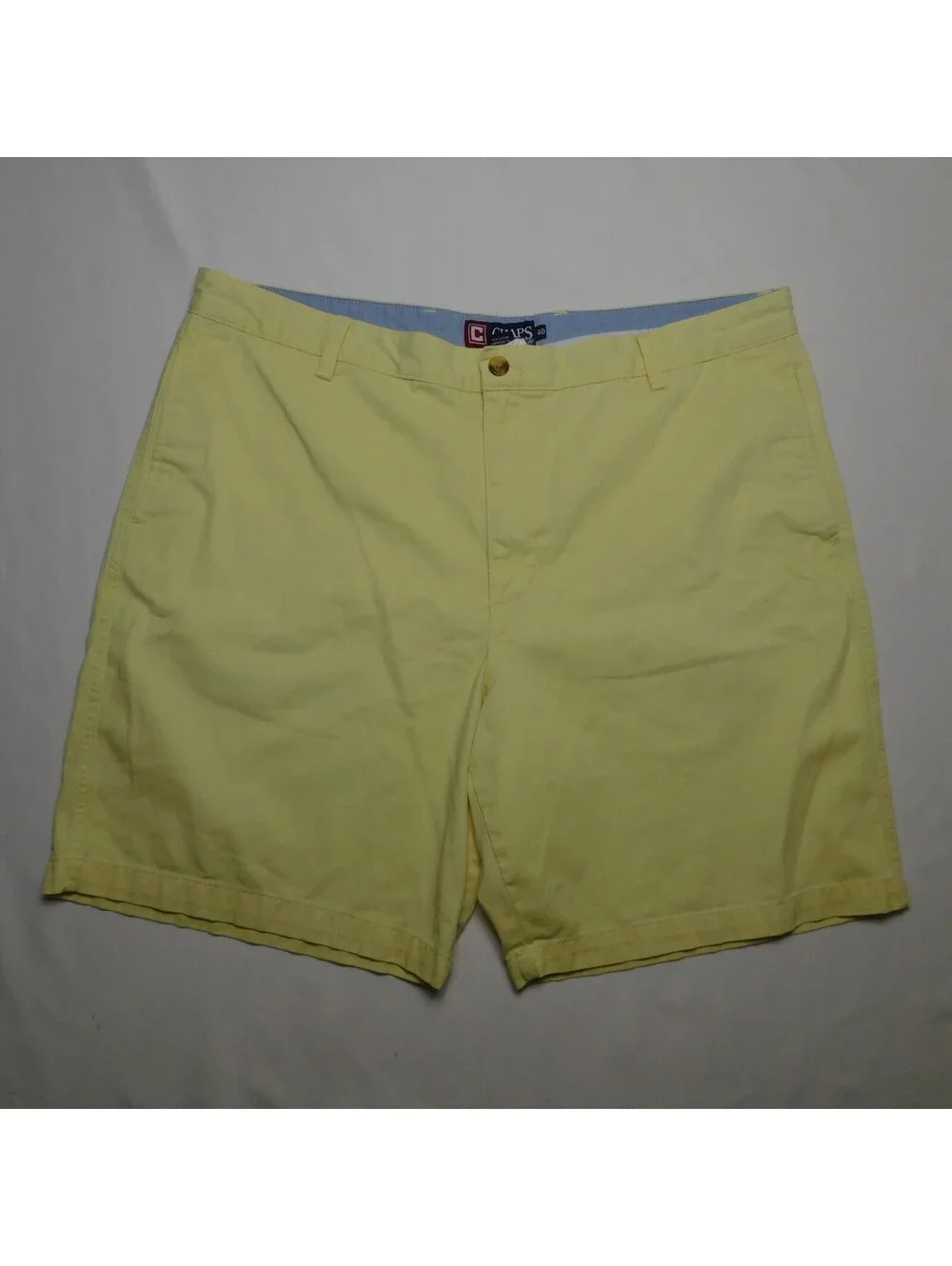 Chaps Men's Pastel Light Yellow 100% Cotton Flat Front Chino Shorts Size 40
